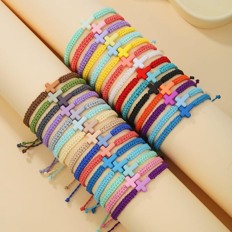 SCRDPRAD Adjustable Handmade Cross Braided Rope Bracelet for Christian Colorful Matching Couple Charm Jewelry Inspirational Religious Woven Bracelet Birthday Easter Thanksgiving Christmas Gifts - Image 3